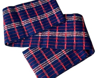 Japanese Casual Cotton Hanhaba Obi - Navy & Red Tartan Check / Traditional Kimono Belt