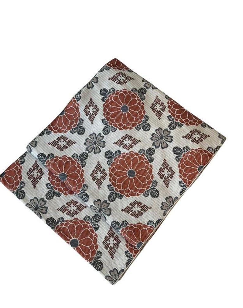 Japanese Vintage Nagoya Obi – Chrysanthemum Medallion Pattern, Women's Silk Sash