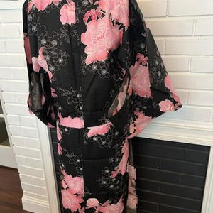 Japanese Yukata 5-Piece Set – Black with Pink Peony Floral Print, Women's Cotton Kimono with Obi & Accessories image 17