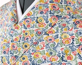 Vintage Silk Awase Kimono – White Multi-Color Floral Pattern | Fully Lined Traditional Japanese Kimono