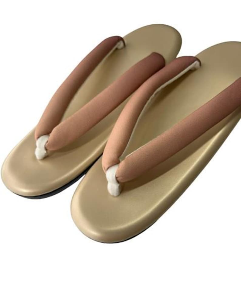 Japanese Kimono Zori Sandals – Gold with Pink Beige Thong Strap | Lightweight Waterproof Sole