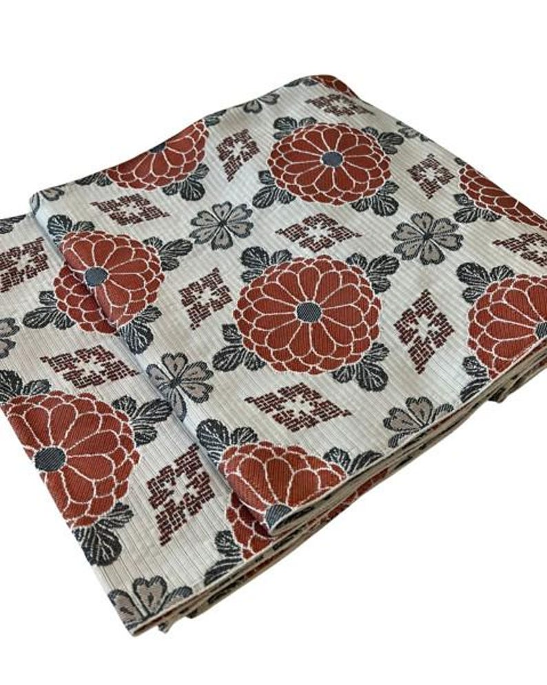 Japanese Vintage Nagoya Obi – Chrysanthemum Medallion Pattern, Women's Silk Sash