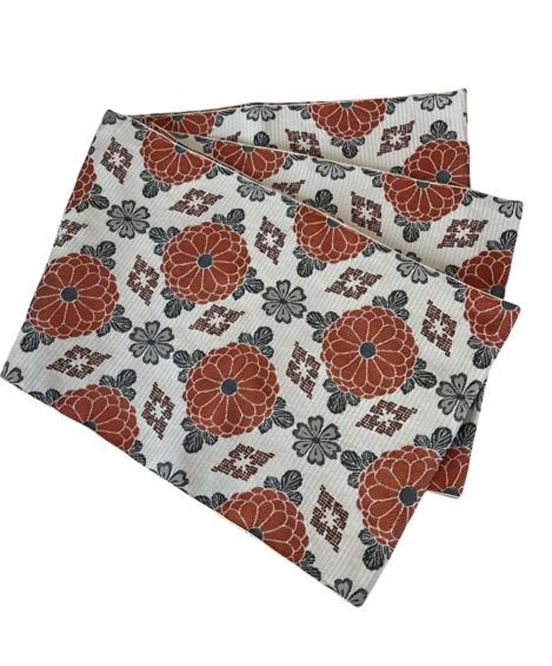 Japanese Vintage Nagoya Obi – Chrysanthemum Medallion Pattern, Women's Silk Sash