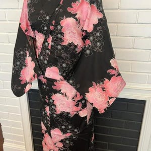 Japanese Yukata 5-Piece Set – Black with Pink Peony Floral Print, Women's Cotton Kimono with Obi & Accessories image 10
