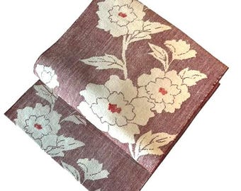 Japanese Vintage Nagoya Obi – Peony Floral Pattern, Women's Cotton Kimono Sash