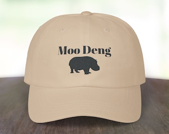 Embroidered Moo Deng Dad Cap Baby Hippo Hat Soft Breathable Cotton, Antique Brass Buckle, Six-Panel Visor Hat