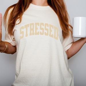 Vintage Stressed Tshirt Gift for Bestie Mental Health Shirt Unisex University College Block Letters Mono Print