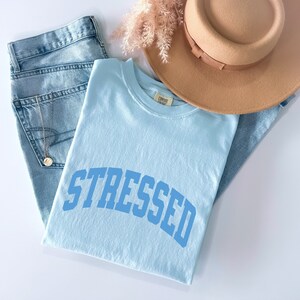 Vintage Stressed Tshirt Gift for Bestie Mental Health Shirt Unisex University College Block Letters Mono Print