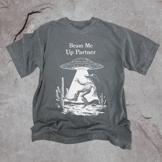 Funny Frog Meme Shirt UFO Beam Me Up Partner Cowboy Frog Tshirt Weirdcore Sweatshirt Unhinged Inappropriate Shirts Vintage Wester Unisex Tee