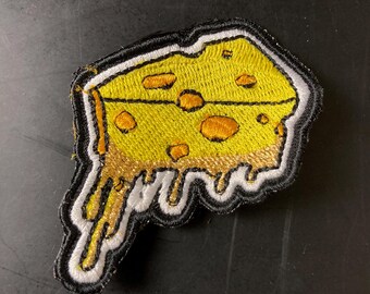 Custom Embroidered Cheese Patch with Metallic Gold Drip