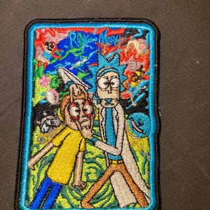 Rick och Morty broderad lapp
