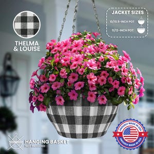 Black & White Hanging Basket/Flowerpot Cover Fits Most 10-10.5 Inch Pots