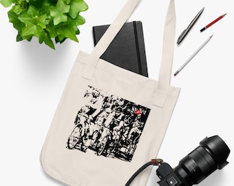 Bolsa de lona orgánica para bicicleta de carreras, bicicleta, bicicleta de carretera, ciclismo, ilustración gráfica