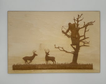 Bow Hunting Deer Wooden Plaque