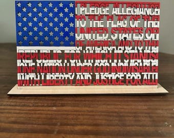 Pledge of Allegiance Flag Laser Digital Cut File SVG, Lightburn Glowforge
