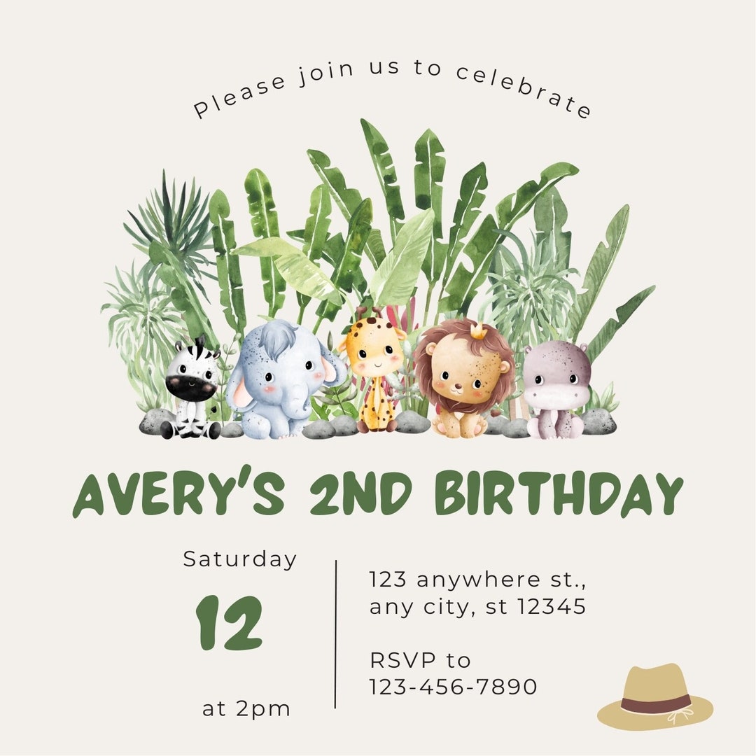 Safari Birthday Invitation Template - Etsy