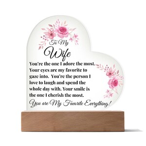 Wife Keepsake Acrylic Heart Plaque|Gifts for Wife|Anniversary Gift|Gift for Her|Birthday Gift|Valentines Gift|Sentimental Gift