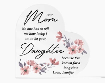 Personalisierte Liebe Mama Acryl Herz Plakette von Tochter|Geschenk für Mama|Muttertagsgeschenk|Geschenk von Tochter|Sentimentales Geschenk
