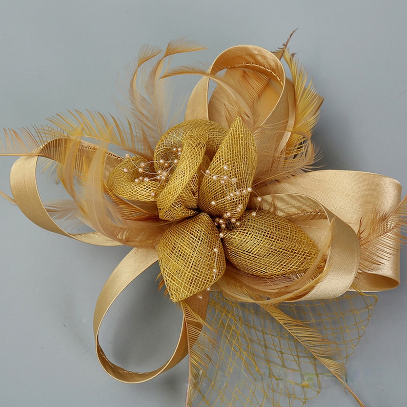 Sombrero tocado sinario de plumas, tocado para bodas, carreras de Ascot, fiesta del té Amarillo