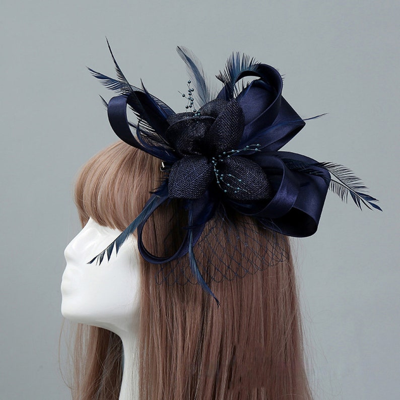 Feather Sinary Fascinator Hat,Fascinator Weddings Ascot Races Tea Party Deep Blue