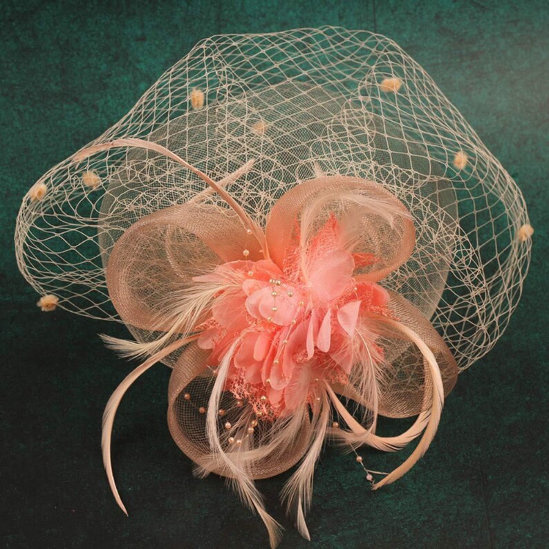 Floral Fascinator Hat For Women Tea Party 20s Feather Fascinator Mesh Net Veil Wedding Tea Party Hat Lady Day Champion