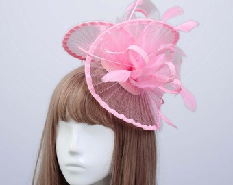 Feather Fascinator Hat, Women's Tea Party Hat,Wedding Hat Church Hat, Derby Hat, Fancy Hat, Pink Hat, Tea Party Hat