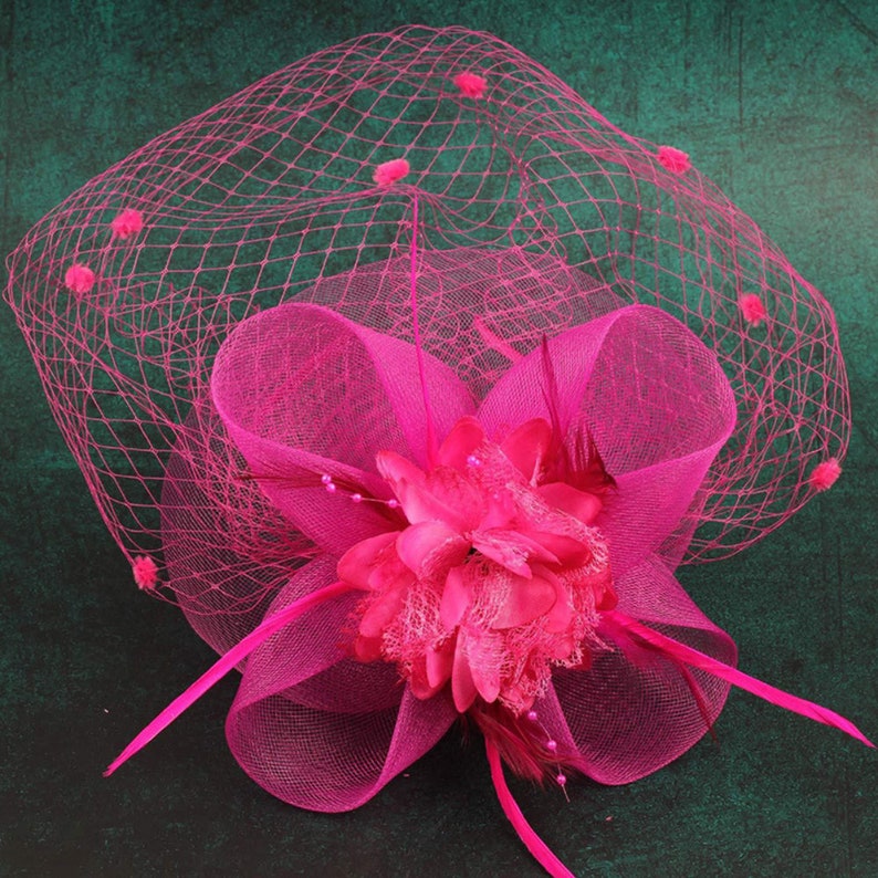 Floral Fascinator Hat For Women Tea Party 20s Feather Fascinator Mesh Net Veil Wedding Tea Party Hat Lady Day Rose Red