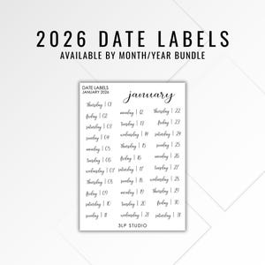 2026 Date Labels | Clear Functional Date Labels,  Minimal & Functional Planner Stickers, Minimal Planner Labels, Bullet Journal Stickers