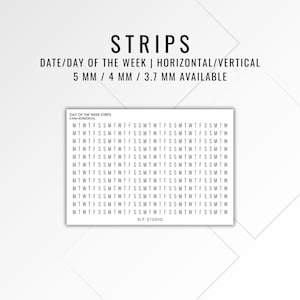 Date & Day of the Week Strip Planner Stickers: Clear Matte, 3.7/4/5mm Grid