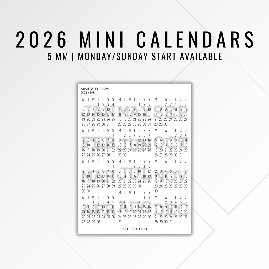 Matte 2026 Mini Calendar Planner Stickers | Minimal Monthly Calendar ...