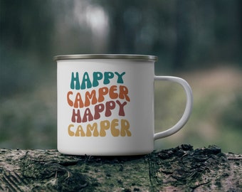Retro Vibe Happy Camper Enamel Mug: Cheers to Adventure