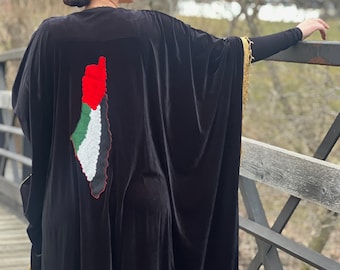 Black Palestinian Cardigan Abaya