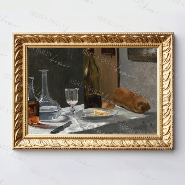 Still Life with Bottle, Carafe, Bread, and Wine | Digital Download | Digital Print | Printable | Wall Art | Computer Wallpaper | Monet