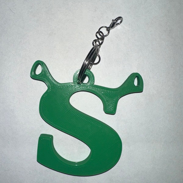 Shrek S with Ears Keychain 3D Printed Green