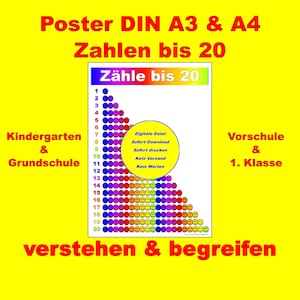 Learning poster &quot;Count to 20&quot; - Colorful number poster with smileys for children (Download DIN A4 & DIN A3) Math learning poster for children | Primary school