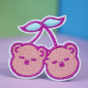 cherry bear patch, cherry patch, iron on patch, embroidered patch, applique, patch for jacket, patch for backpack