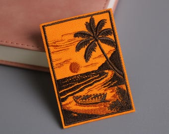 beach patch, outdoor patch, holiday patch, sunset, iron on patch, embroidered patch, applique, patch for jacket, patch for backpack