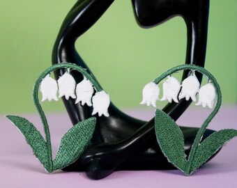 a pair of lily of the valley patches, flower patch, iron on patch, embroidered patch, applique, patch for jacket, patch for backpack