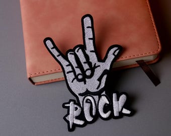 rock patch, rock on, rock sign patch, iron on patch, embroidered patch, applique, patch for jacket, patch for backpack