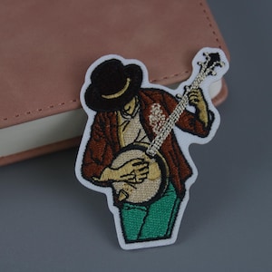 cowboy patch, guitar patch, music patch, iron on patch, embroidered patch, applique, patch for jacket, patch for backpack