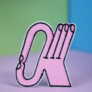 okay gesture patch, pink finger patch, iron on patch, embroidered patch, applique, patch for jacket, patch for backpack