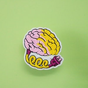 charging your mind patch, brain patch, iron on patch, embroidered patch, applique, patch for jacket, patch for backpack