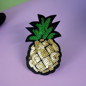 sequined glitter pineapple patch, iron on patch, embroidered patch, applique, patch for jacket, patch for backpack