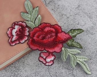 gorgeous rose flower patch, red flower, iron on patch, embroidered patch, applique, patch for jacket, patch for backpack