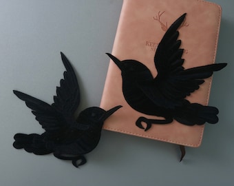 a pair of large black embroidered birds patch, iron on patch, embroidered patch, applique, patch for jacket, patch for backpack