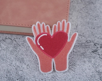 pink heart patch, love patch, iron on patch, embroidered patch, applique, patch for jacket, patch for backpack