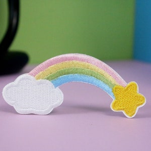 rainbow and star patch, iron on patch, embroidered patch, applique, patch for jacket, patch for backpack