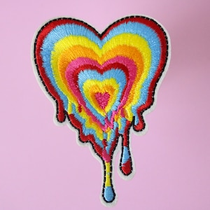 melting rainbow expanding heart patch, iron on patch, embroidered patch, applique, patch for jacket, patch for backpack