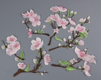 traumhaft schöner Kirschblüten Aufnäher, Bügelbild, Applikation, gestickt, Applikation für Jacke, Rucksack, Pflaumenblüte