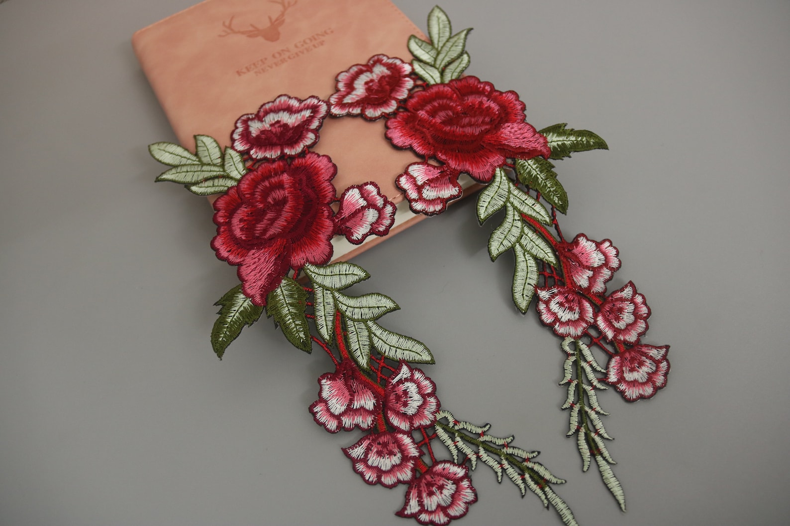 Rose Line Patch A Pair of Gorgeous Large Red Rose Long Flower Patches, Iron on Patch ...